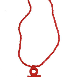 Beaded Wood Gye Nyame Ankh Necklace: Red