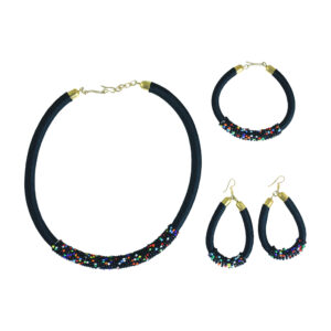 Thread & Multi Bead Choker Set: Black