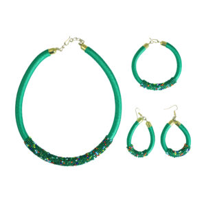 Thread & Multi Bead Choker Set: Green