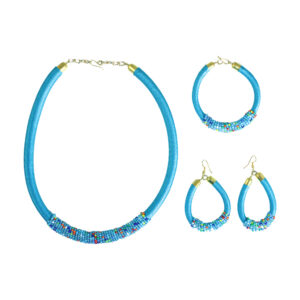 Thread & Multi Bead Choker Set: Light Blue