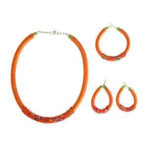 Thread & Multi Bead Choker Set: Orange