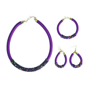 Thread & Multi Bead Choker Set: Purple