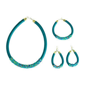 Thread & Multi Bead Choker Set: Teal