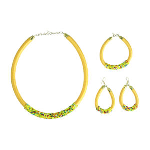 Thread & Multi Bead Choker Set: Yellow