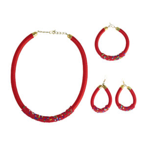 Thread & Multi Bead Choker Set: Red