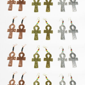 Set Of 12 Metallic Ankh Earrings