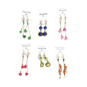 Set Of 6 Assorted Glass Bead & Brass Earrings