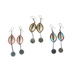 Set Of 3 Maasai Bead Cowrie Dangle Earrings