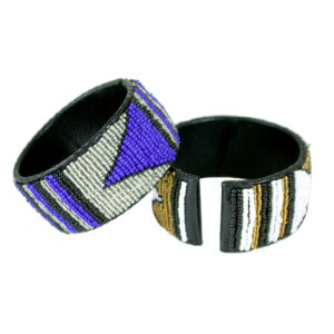 Set Of 6 Kenyan Beaded Leather Cuffs