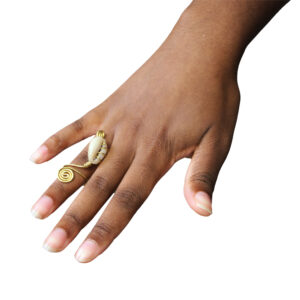 Set Of 6 Brass & Cowrie Shell Rings