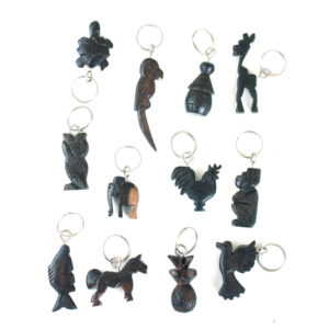 Set Of 12 Wood Animal & Mask Key Chains