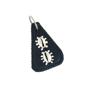 Leather Double Cowrie Shell Key Chain: Black