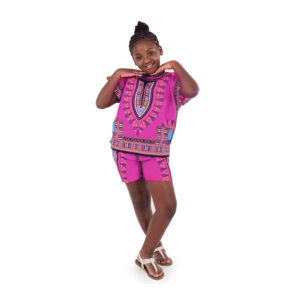 Children’s Dashiki & Shorts: Fuchsia         – Large