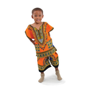 Children’s Dashiki & Shorts: Orange          – Large