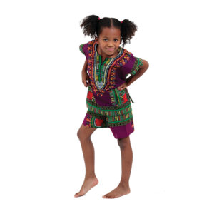 Children’s Dashiki & Shorts: Purple          – Large