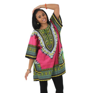 Traditional Print Dashiki: Pink