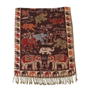 Luxe Embroidered Elephant Pashmina Scarf: Burgundy