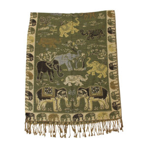 Luxe Embroidered Elephant Pashmina Scarf: Military Green