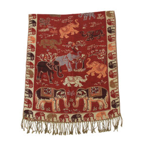 Luxe Embroidered Elephant Pashmina Scarf: Red