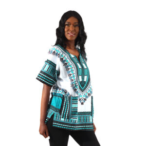 Traditional Dashiki: White/Turquoise LG