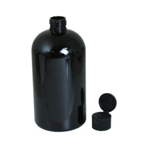 Set Of 12 Plastic Black Cosmo Bottles & Caps – 16 oz.