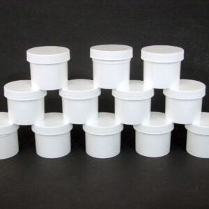 Set Of 12 White Plastic Jars/Caps – 2 oz.