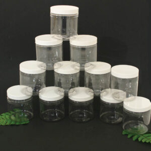 Set Of 12 Clear Plastic Jars/Caps – 8oz.