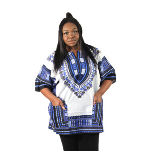 King-Sized Dashiki: White/Blue       2X