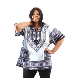 King-Sized Dashiki: White/Gray       2X