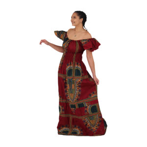 Traditional Print Princess Dress: Burgundy