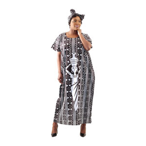 Mud Print Kaftan:  Black/White  – Style #2