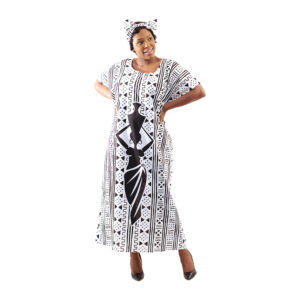 Mud Print Kaftan: White/Black   – Style #2