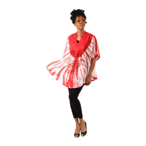 Tie Dye Embroidered Poncho: Red