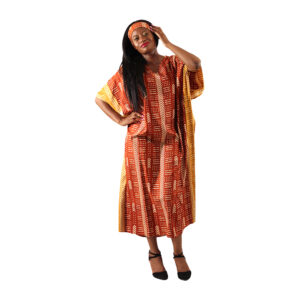 2-Tone Mud Print Kaftan: Rust