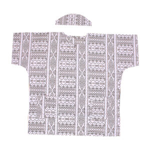 White Mud Print Dashiki & Cap