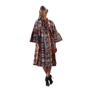 African Print Tie Collar Dress