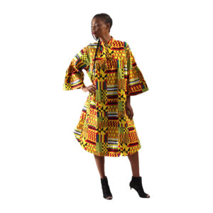 African Print Tie Collar Dress