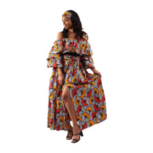 African Print Ruffled Top & Skirt Set