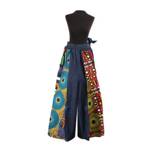 Mixed Print Denim Palazzo Pants- ASSORTED