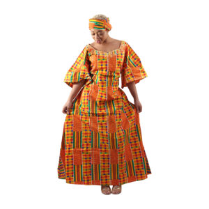 Kente 3/4 Sleeve Long Dress:Style B:Plus Size