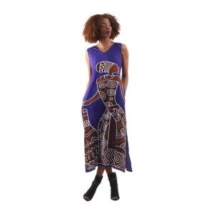 Long Sleeveless African Woman Print Cotton Dress:Royal Blue:1X/2X