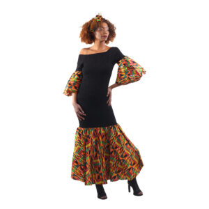 Long Solid & Ankara Print Smocked Fish Tail Dress: Style B