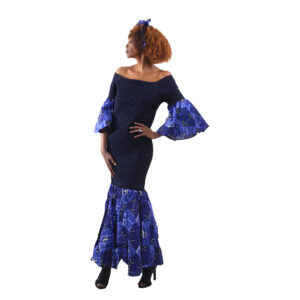 Long Solid & Ankara Print Smocked Fish Tail Dress: Style C