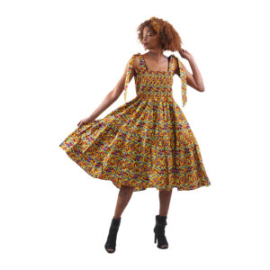 Ankara Print Smocked Tie Shoulder Dress: Style A