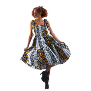 Ankara Print Smocked Tie Shoulder Dress: Style B