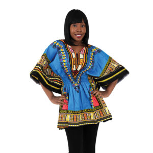 Traditional Elastic Dashiki: Light Blue