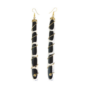 Black/White Long Bone & Brass Earring