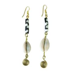 Bone-Cowrie-Brass Earrings