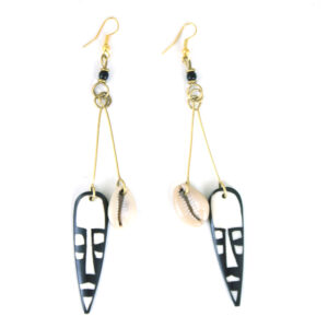 African Bone Mask & Cowrie Earrings