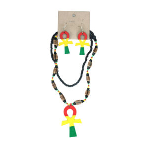 Rasta Ankh Beaded Necklace & Earring Set